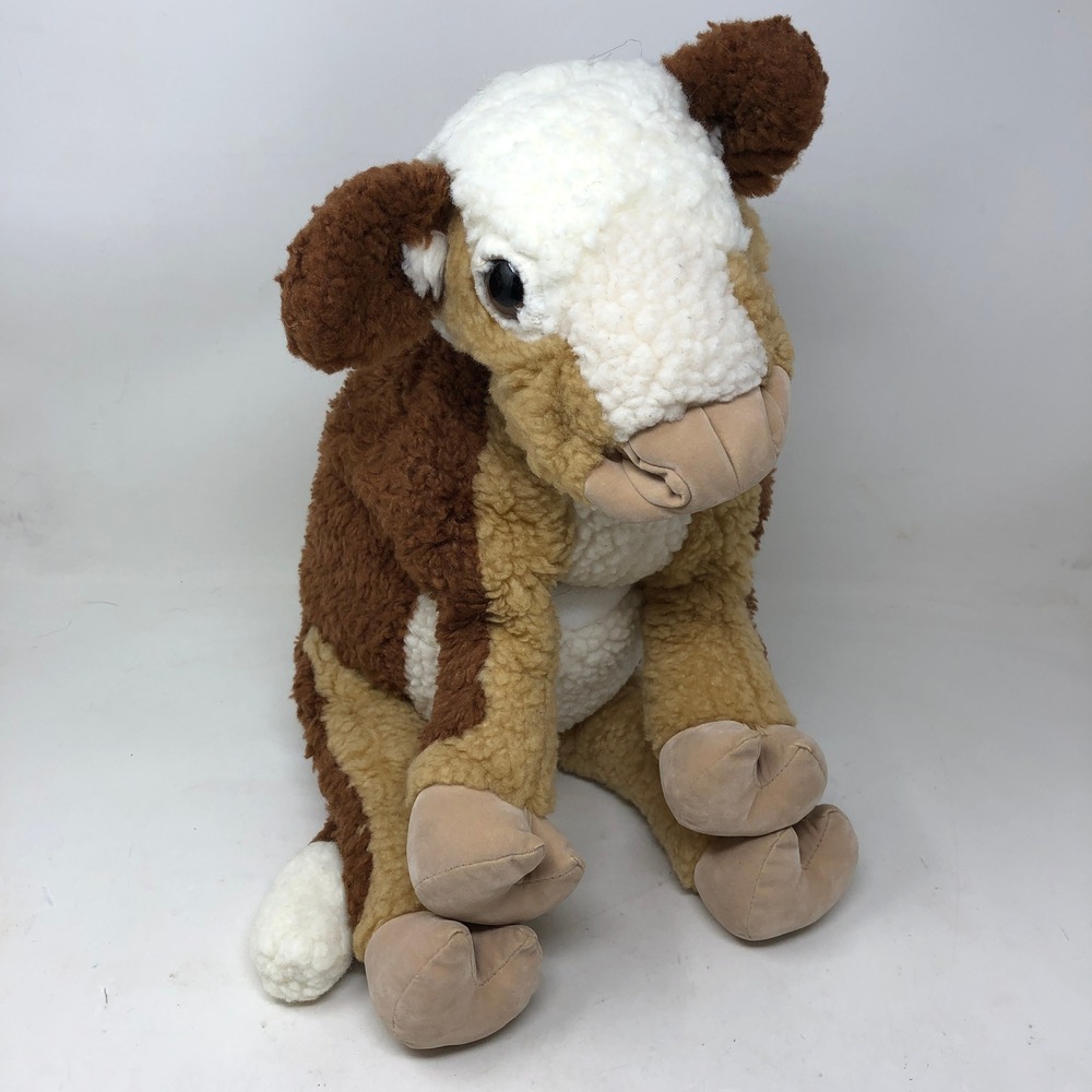 Folkmanis Calf Hand Puppet Plush Brown White Sherpa Baby Cow Realistic Stuffy